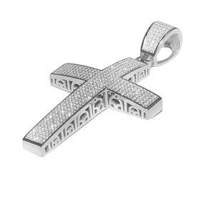 3.50CT Round Moissanite micro pave Cross Pendant 14k gold pleated over silver